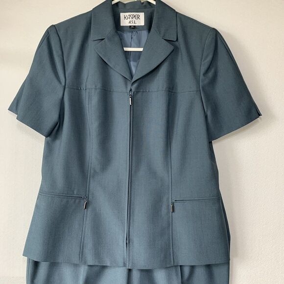 Kasper ASL 2 Piece Pants Suite 12 Short Sleeve Lined Office Career Corp Vintage - Picture 13 of 16